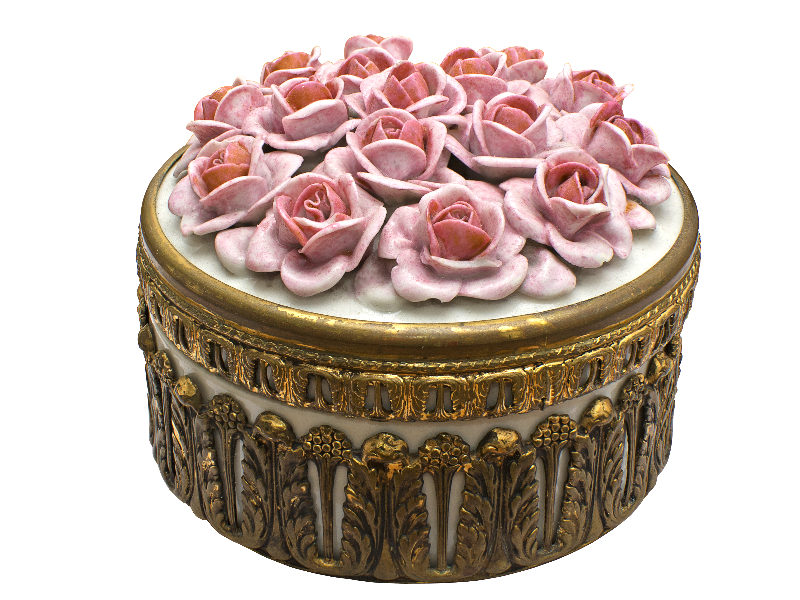 Brass Round Box With Porcelain Roses PNG