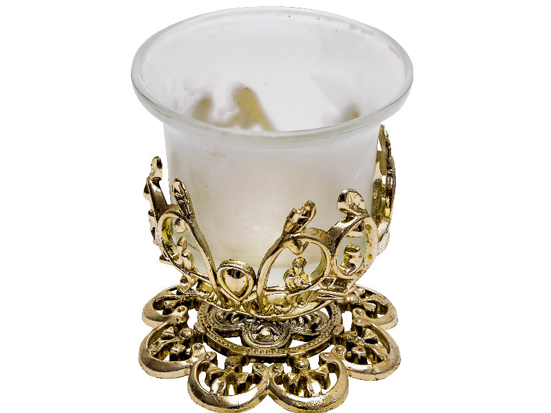 Glass Candle Holder with Gold Ornaments PNG