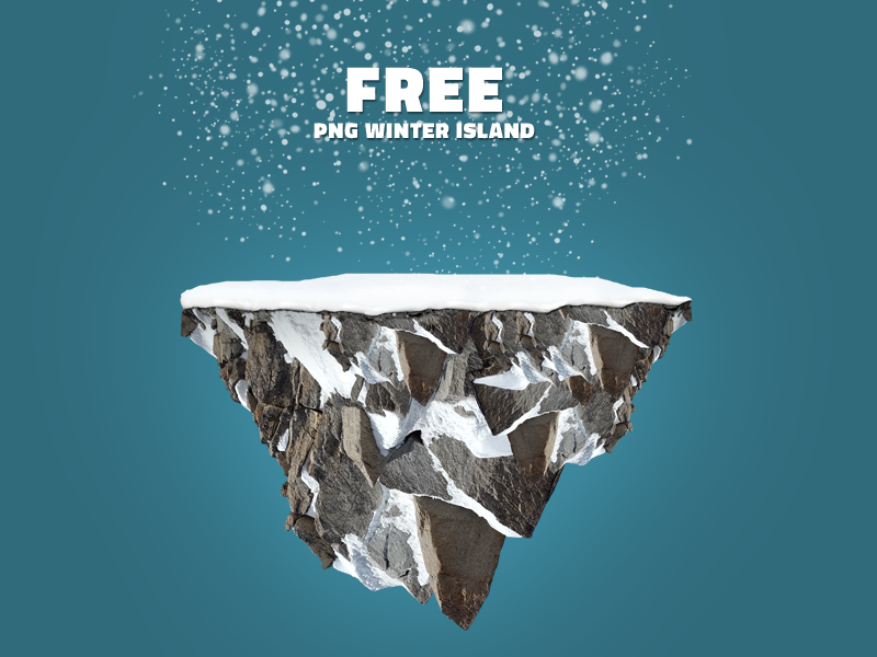 Winter Flying Island With Snowing Effect PNG Image