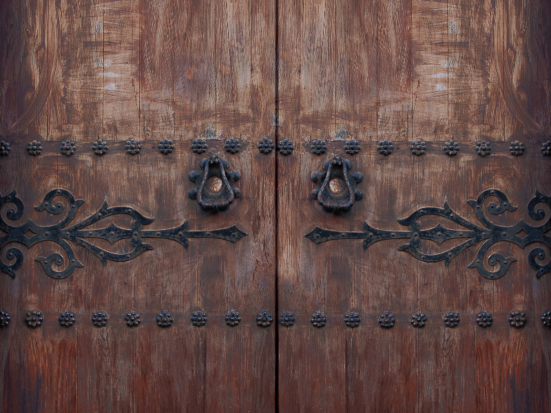 Antique Wood Front Door With Iron Hinges Texture