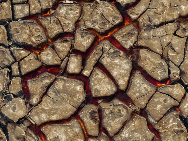 Cracked Mud Surface with Hot Lava Texture