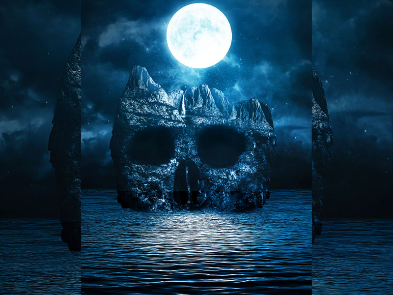 Dark Horror Background For Photoshop With Moonlight Skull Island