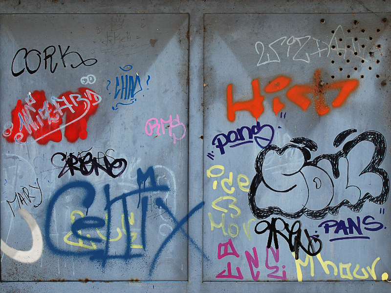 Graffiti Text On Old Metal Warehouse Door Texture