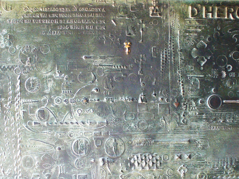Old Hieroglyphics Embossed Bronze Metal Texture