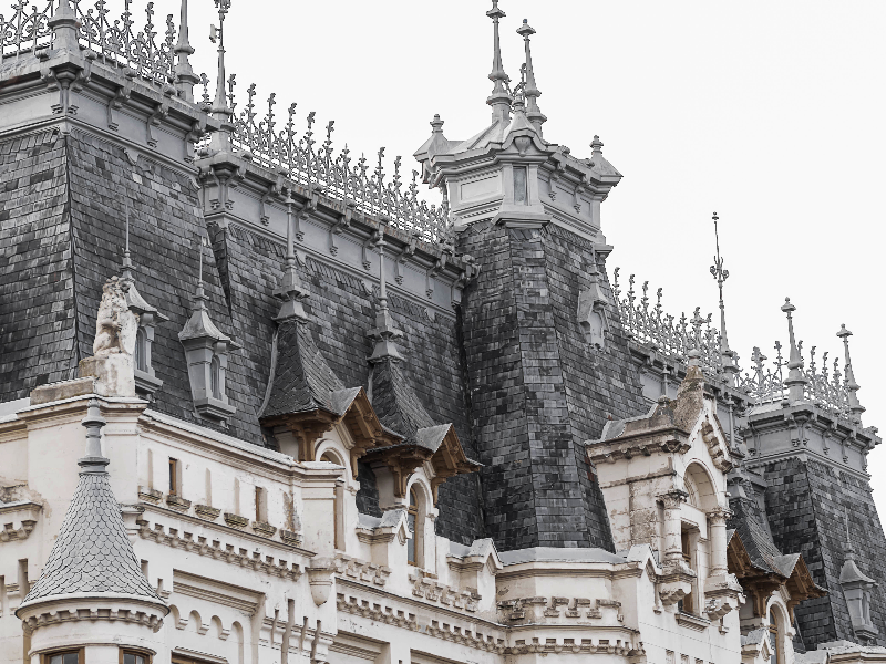 Palace with Decorative Roof Ornaments Stock Photo