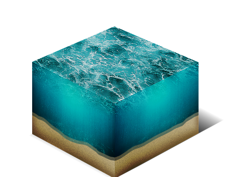 Sea Water Cube Cross Section Isometric PNG Stock Image
