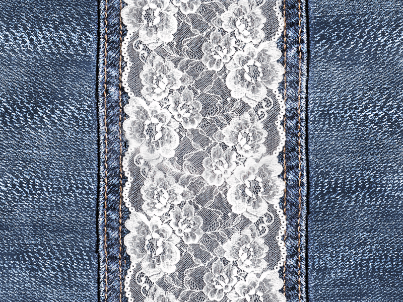 Lace Texture and Stitched Denim Jeans Free Download